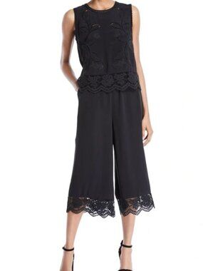 Kobi Halperin Shiloh Silk Embroidered Lace Jumpsuit S Black